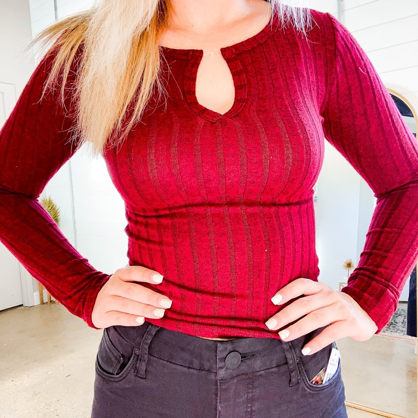 Barb Ribbed Knit Top in Burgundy