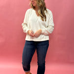 Ramey Split Neck Long Sleeve Knit Top in Taupe