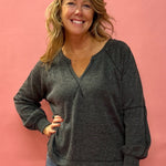 Ramey Split Neck Long Sleeve Knit Top in Grey