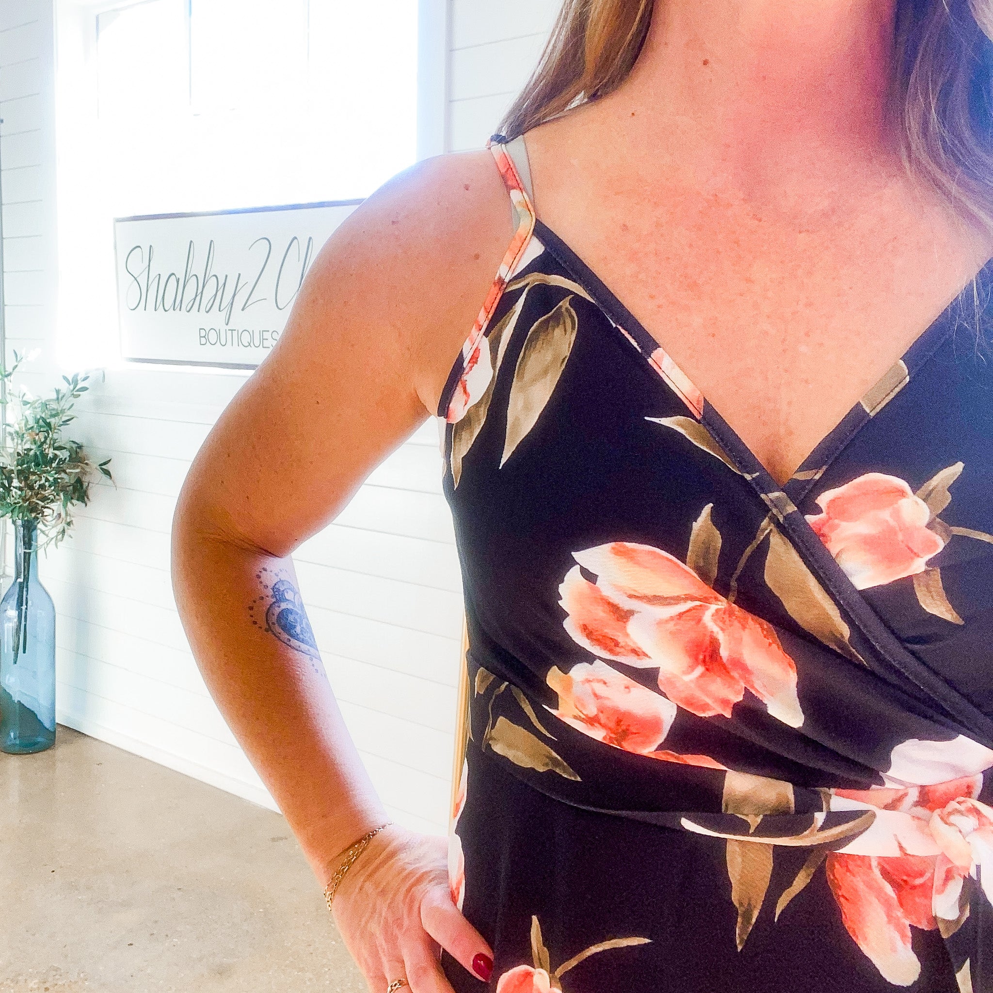 Take Me to the Beach Black with Pink Floral Midi Dress