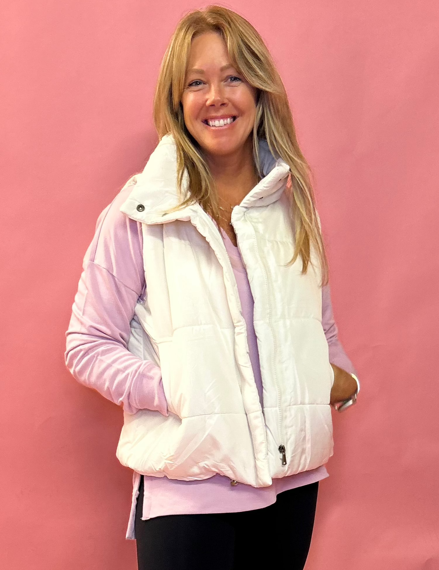 Abby Pocketed Puffer Vest in Ivory