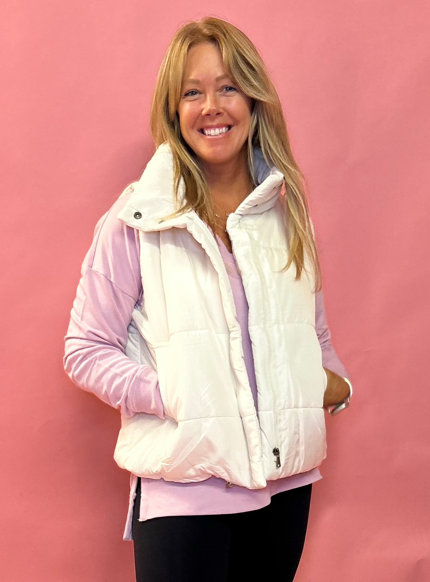 Abby Pocketed Puffer Vest in Ivory