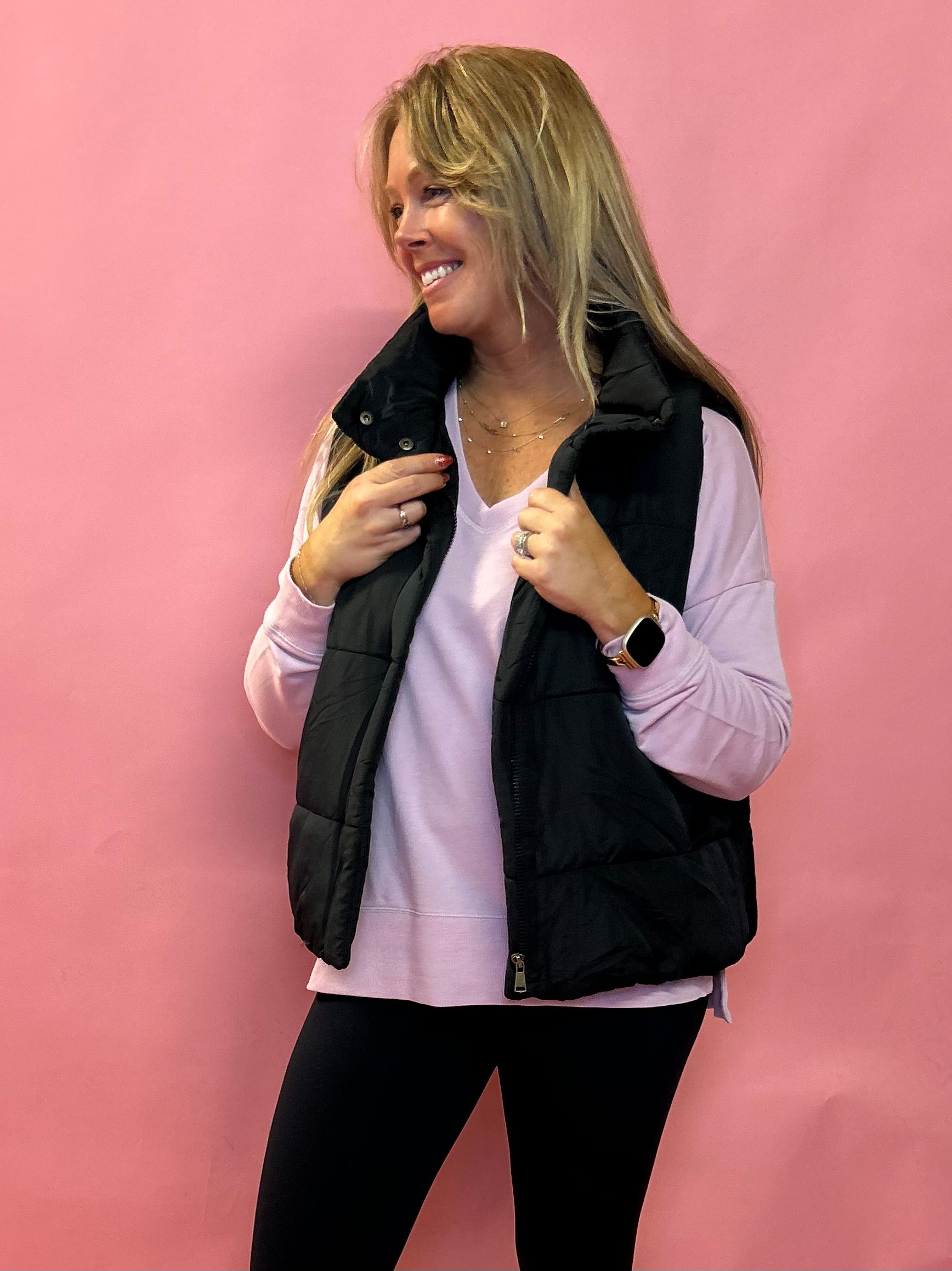 Abby Pocketed Puffer Vest in Black