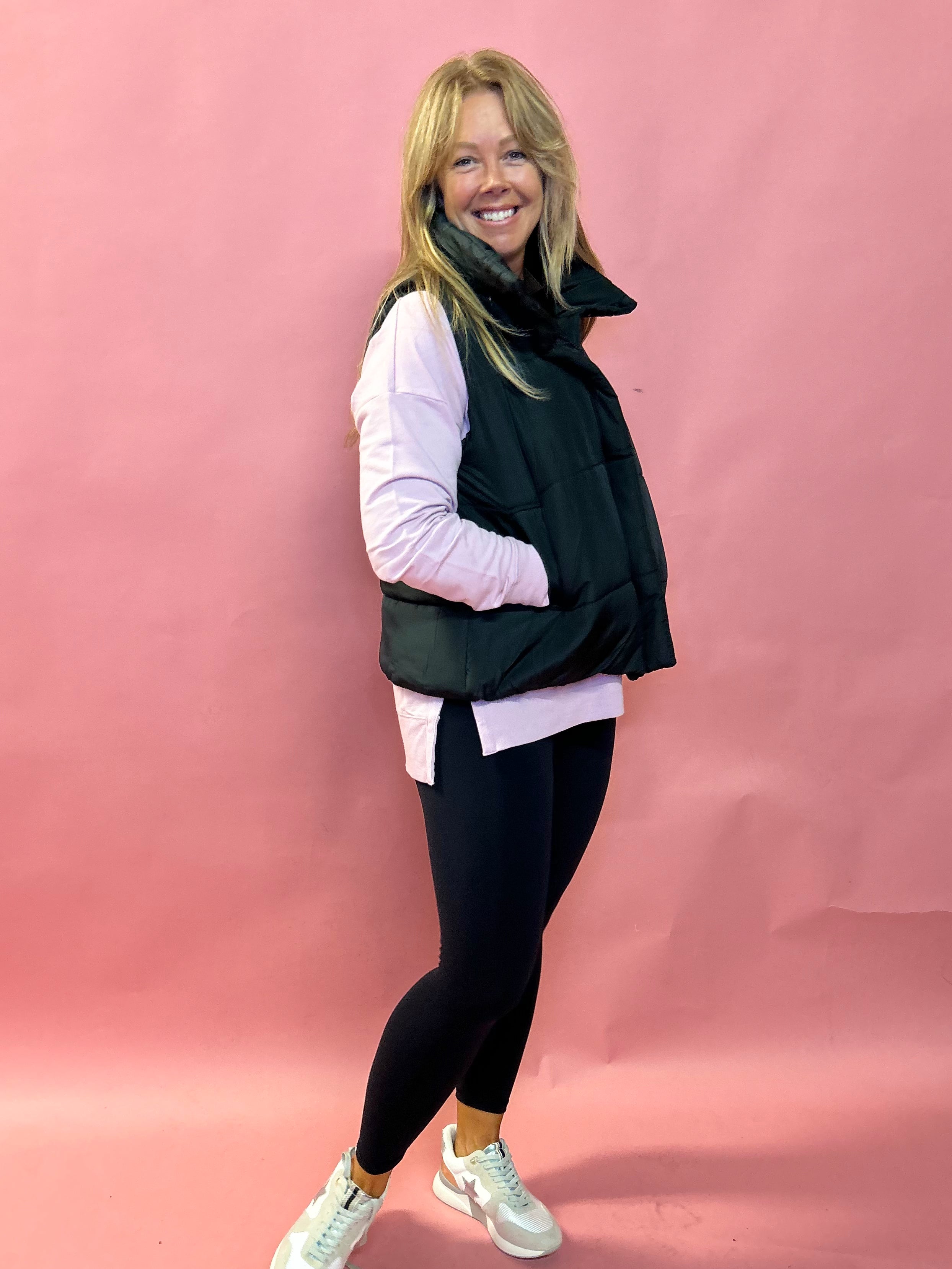 Abby Pocketed Puffer Vest in Black