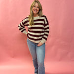 Striped Interaced Sweater in Burgundy