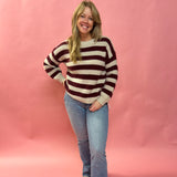 Striped Interaced Sweater in Burgundy