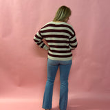 Striped Interaced Sweater in Burgundy