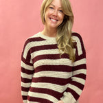 Striped Interaced Sweater in Burgundy