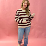 Striped Interaced Sweater in Burgundy