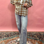 Rustic Hay Bales Plaid Button Down Top