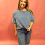 Gentry Cotton Bound Tee in Gray Blue