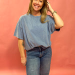 Gentry Cotton Bound Tee in Gray Blue