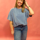 Gentry Cotton Bound Tee in Gray Blue