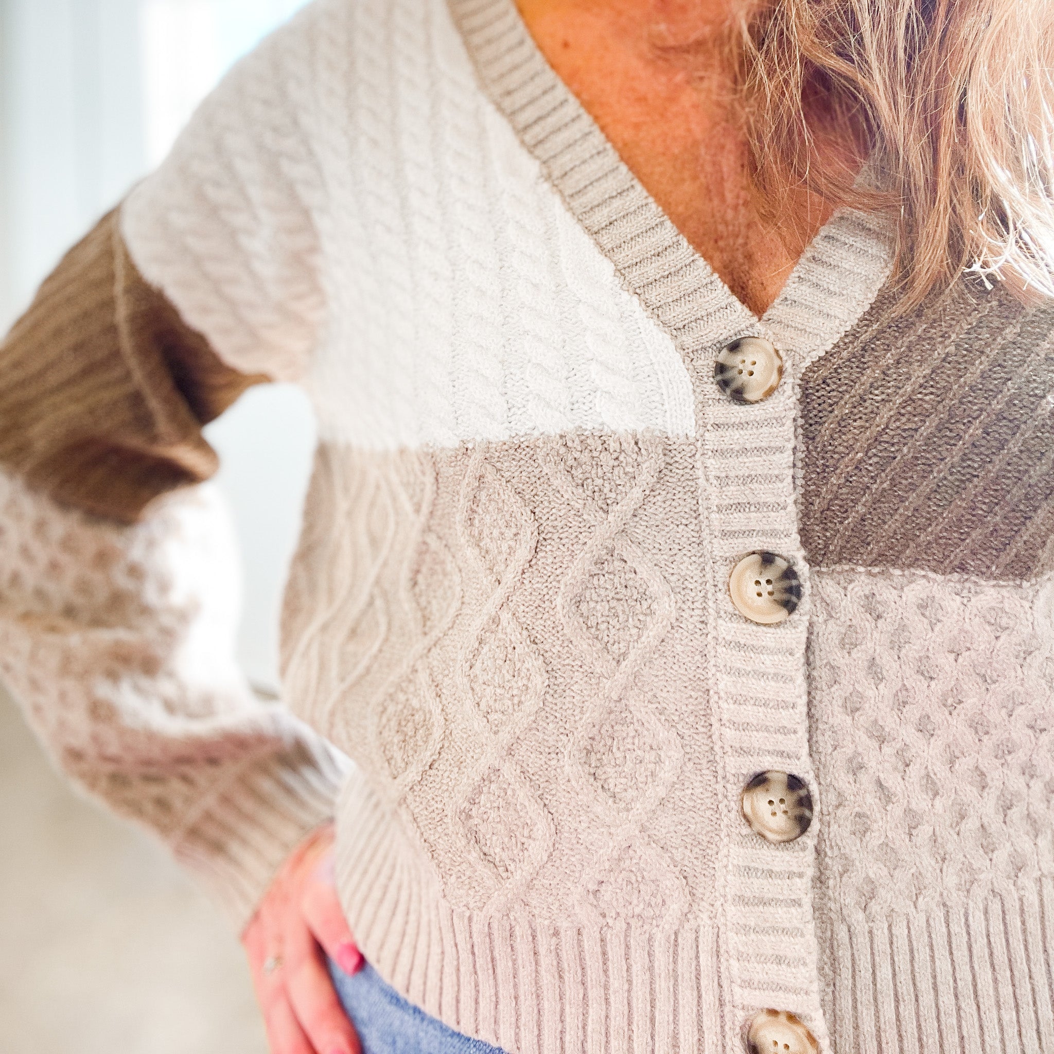 Clever Thoughts Cable Knit Colorblock Cardigan