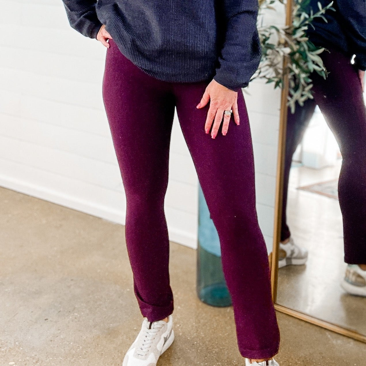 Look At Me Know Faux Leather Boot Cut Leggings in Burgundy