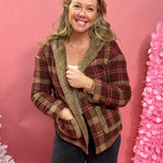 Lydia Plaid Sherpa Jacket in Burgundy