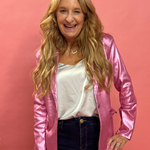 Boss Babe Metallic Faux Leather Blazer Pink