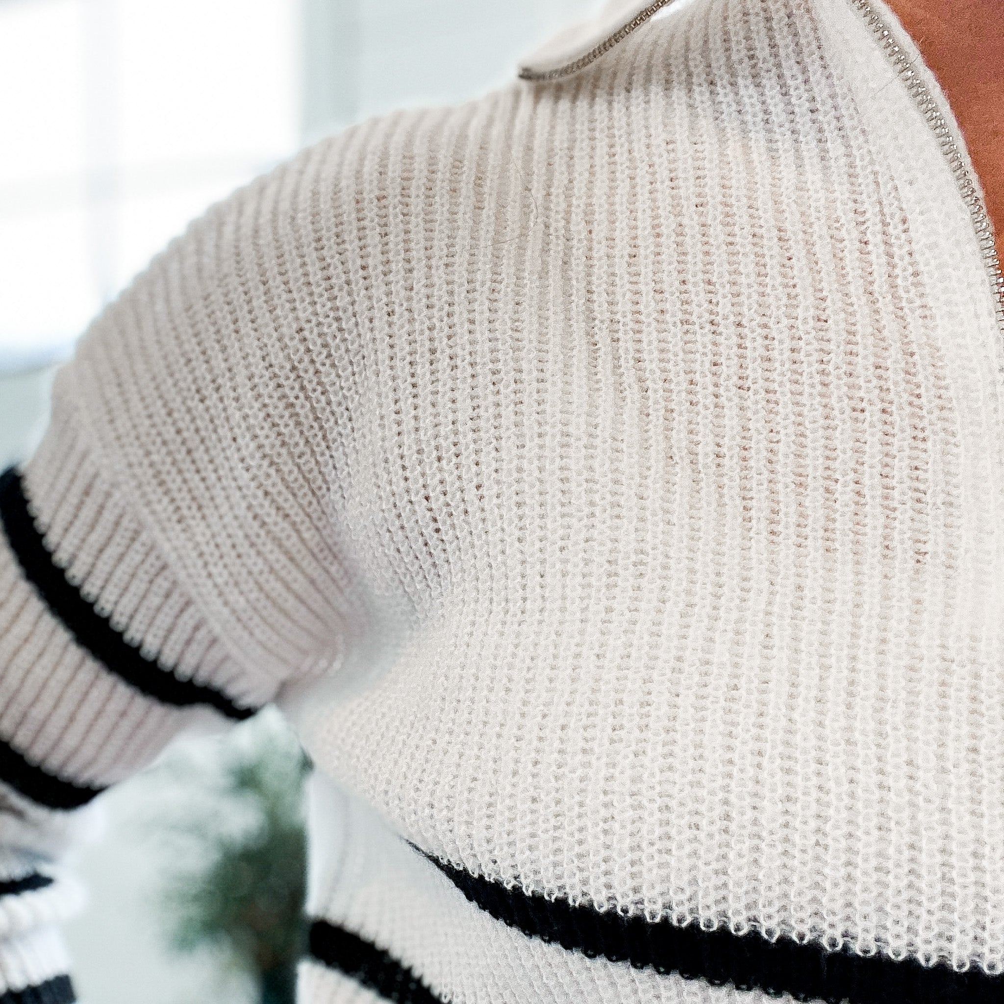 Society Cotton Striped Half Zip Sweater