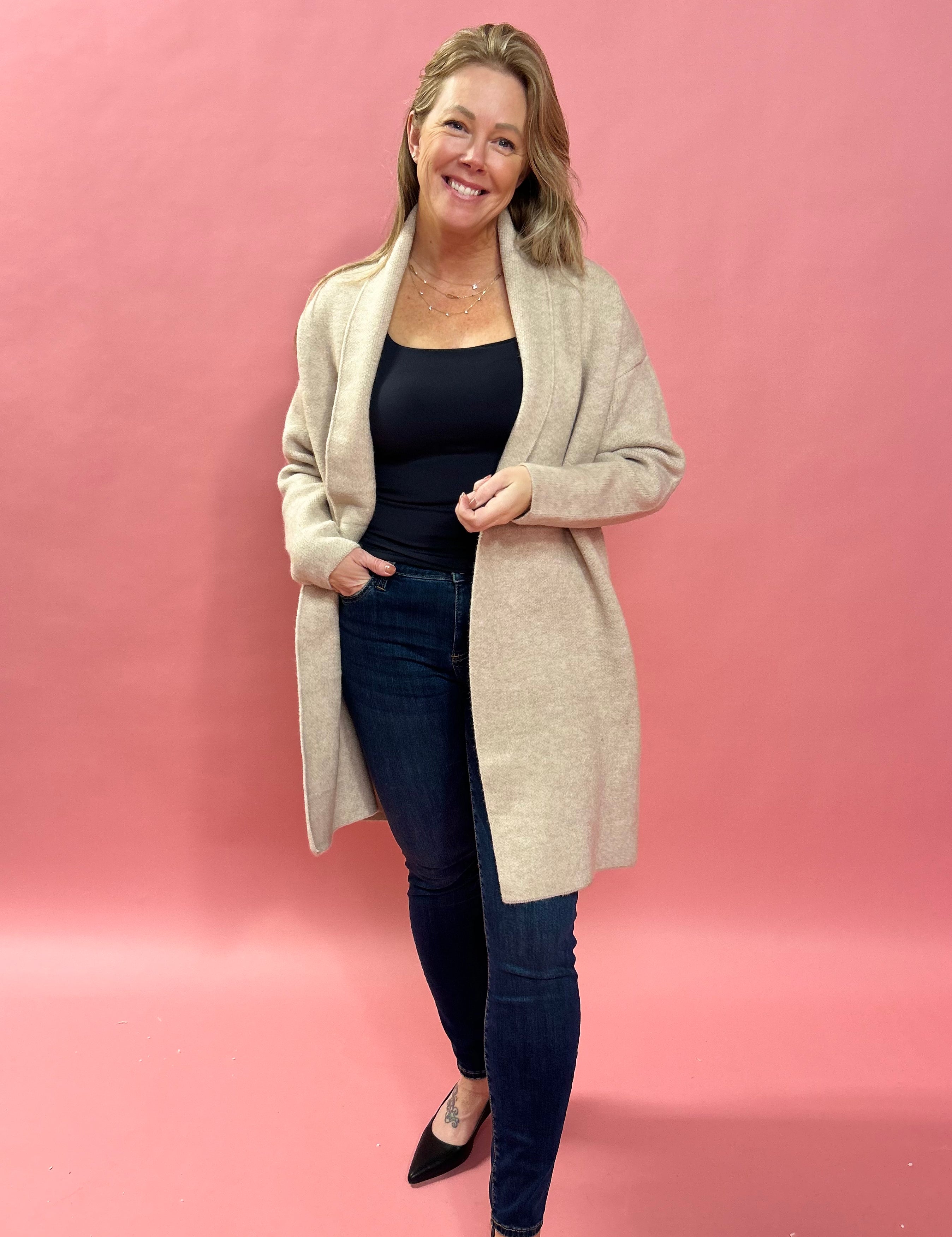 Fraser Long Sweater Coat in Taupe