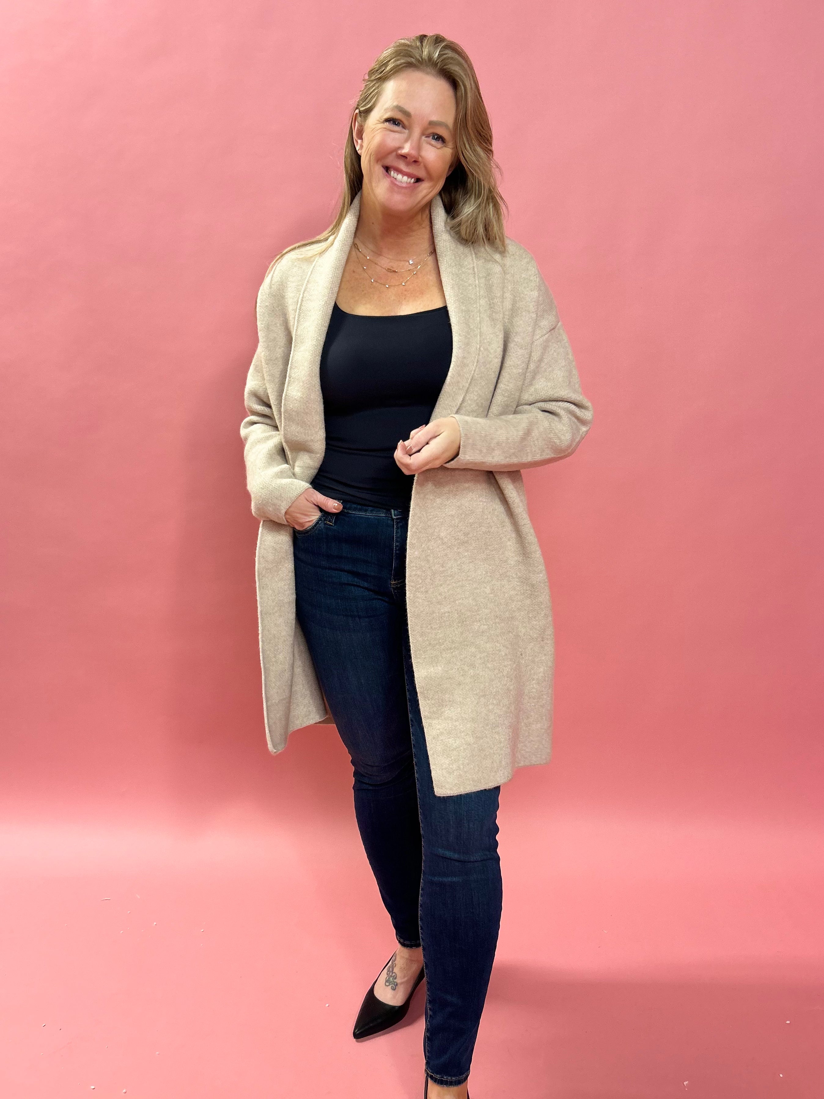 Fraser Long Sweater Coat in Taupe