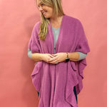 Shawna Knitted Ruffled Sleeve Shawl in Fuchsia