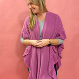 Shawna Knitted Ruffled Sleeve Shawl in Fuchsia