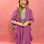 Shawna Knitted Ruffled Sleeve Shawl in Fuchsia