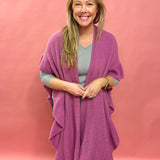 Shawna Knitted Ruffled Sleeve Shawl in Fuchsia