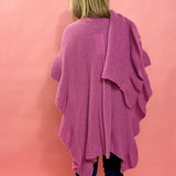 Shawna Knitted Ruffled Sleeve Shawl in Fuchsia