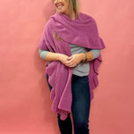 Shawna Knitted Ruffled Sleeve Shawl in Fuchsia