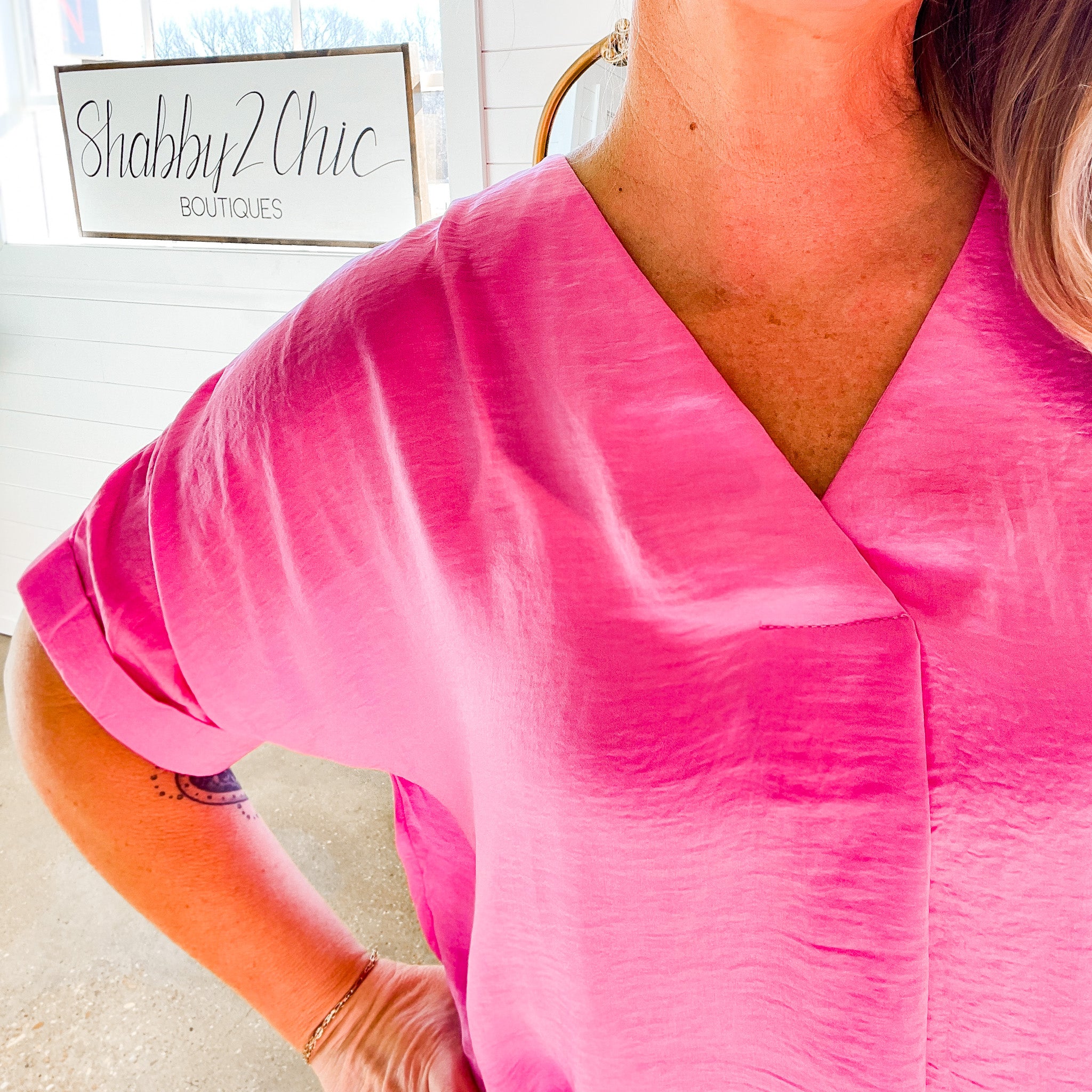 Work-Life Balance V-Neck Blouse in Pink