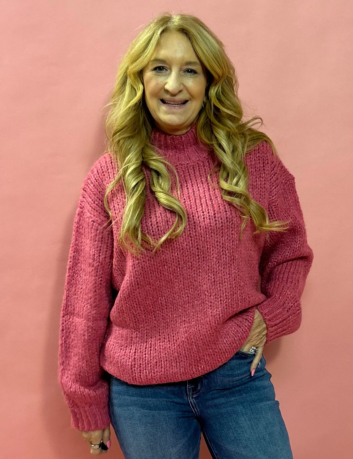 Make You Mine Mock Neck Sweater in Pink