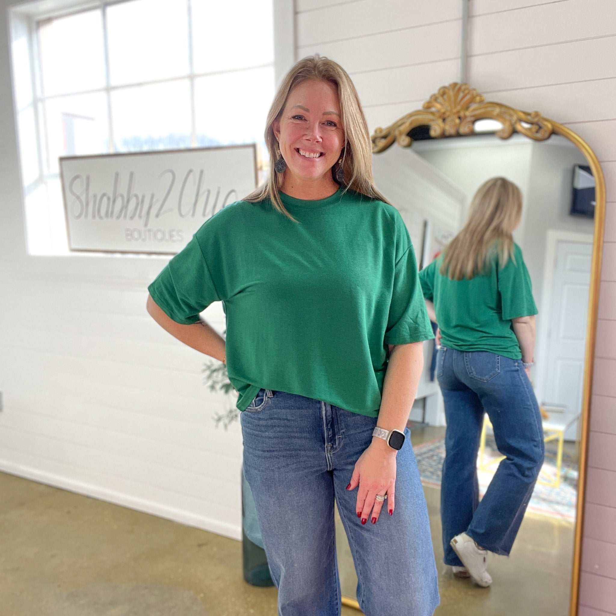 Madison Round Neck Knit Top in Green