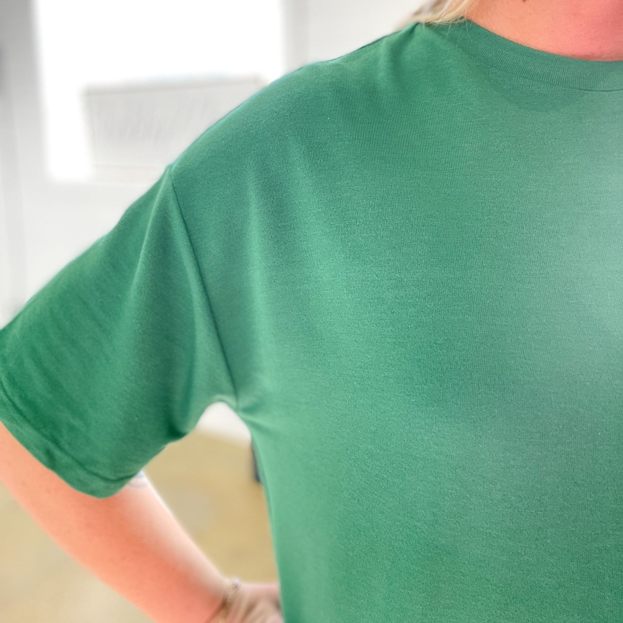 Madison Round Neck Knit Top in Green