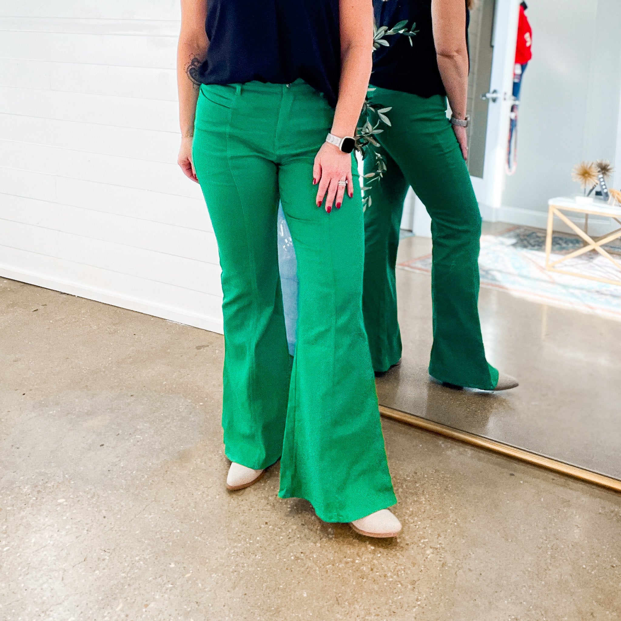 Patsy High Waisted Flair Pants in Green