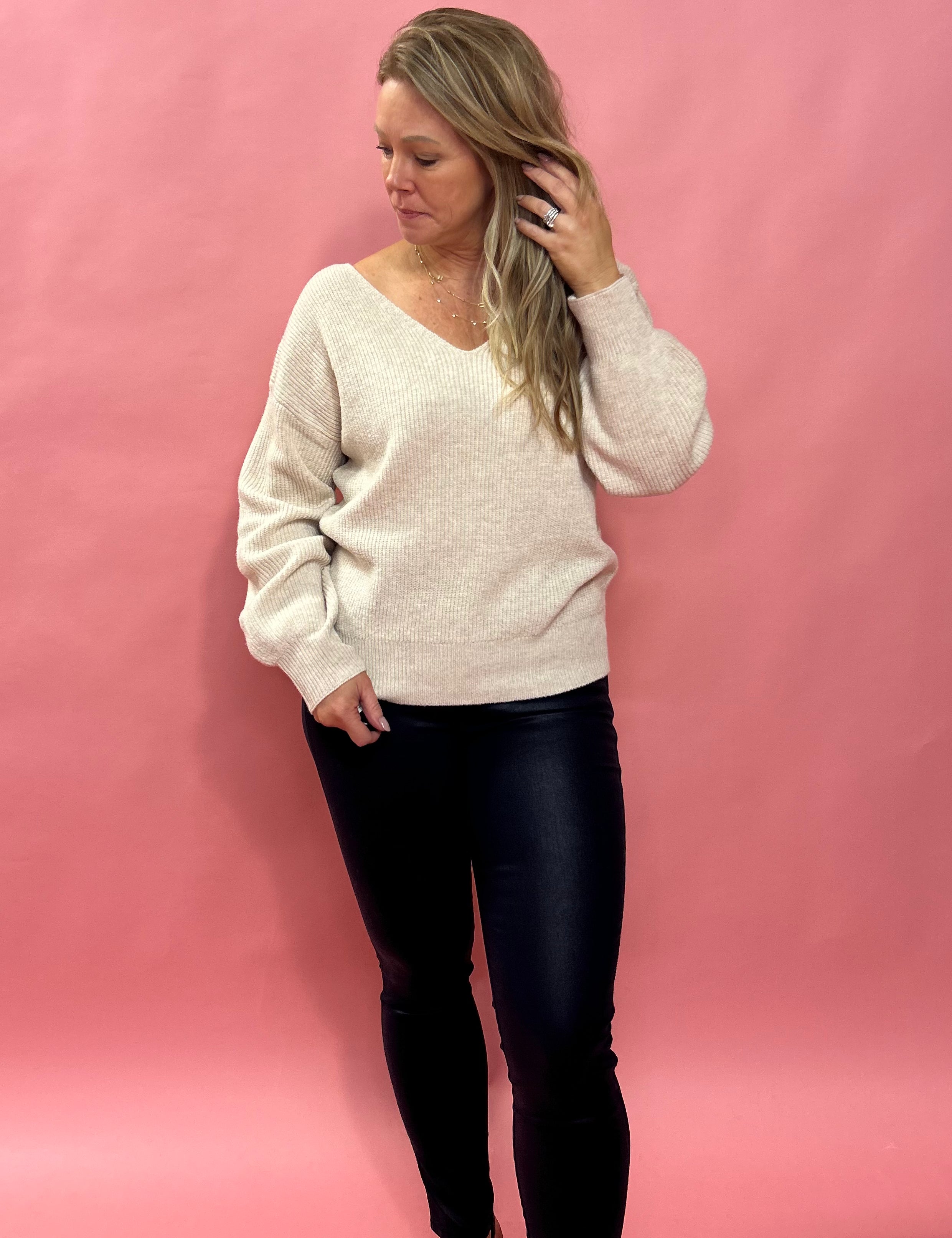 Easy Does It V-Neck Sweater in Khaki