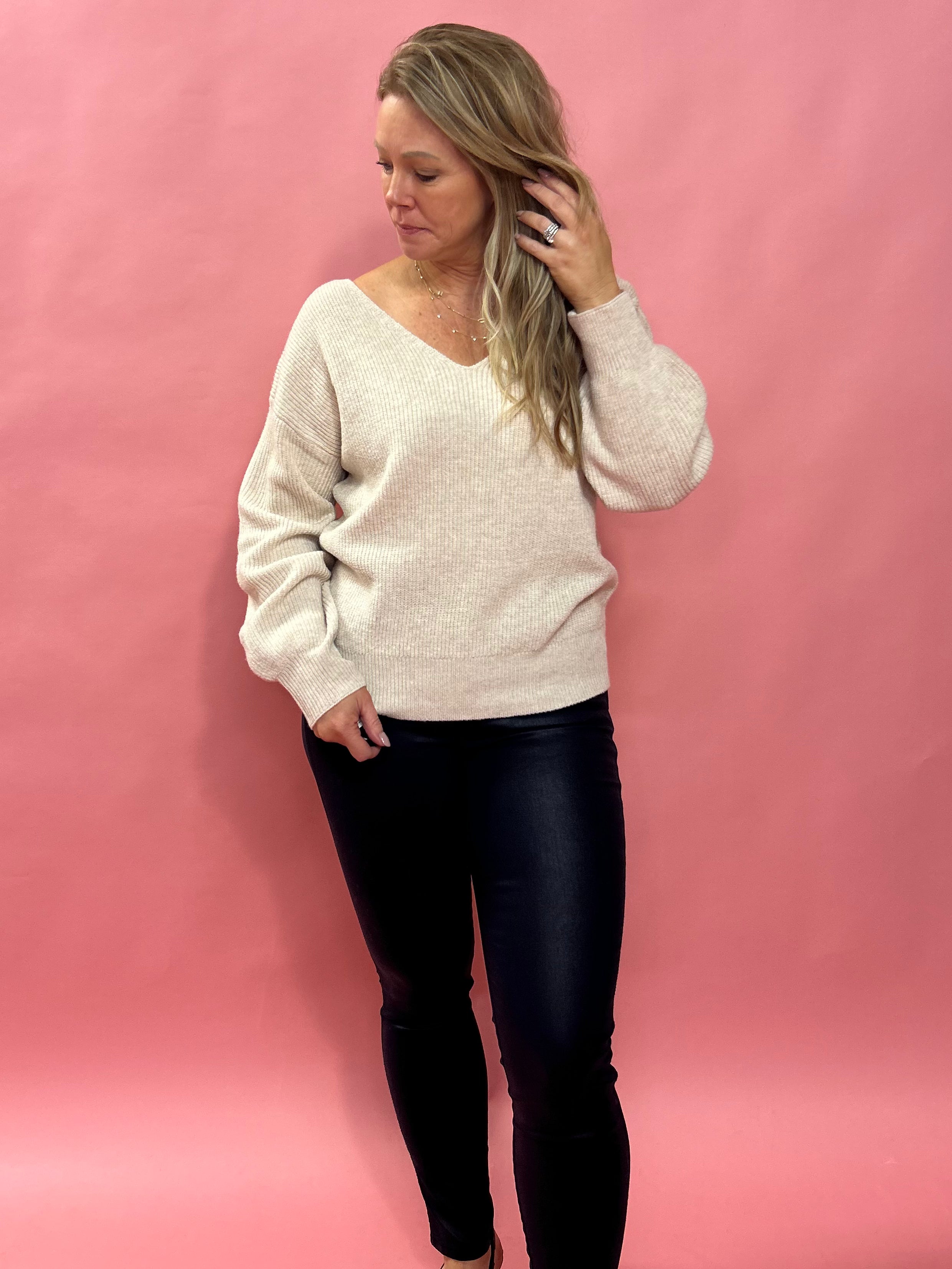 Easy Does It V-Neck Sweater in Khaki