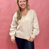 Easy Does It V-Neck Sweater in Khaki