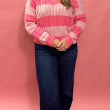 Close Embrace V-Neck Cable Knit Sweater in Pink