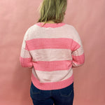 Close Embrace V-Neck Cable Knit Sweater in Pink