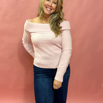 Where Love Lies Off The Shoulder Ribbed Sweater in Pink