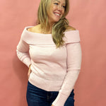 Where Love Lies Off The Shoulder Ribbed Sweater in Pink