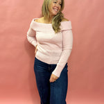 Where Love Lies Off The Shoulder Ribbed Sweater in Pink