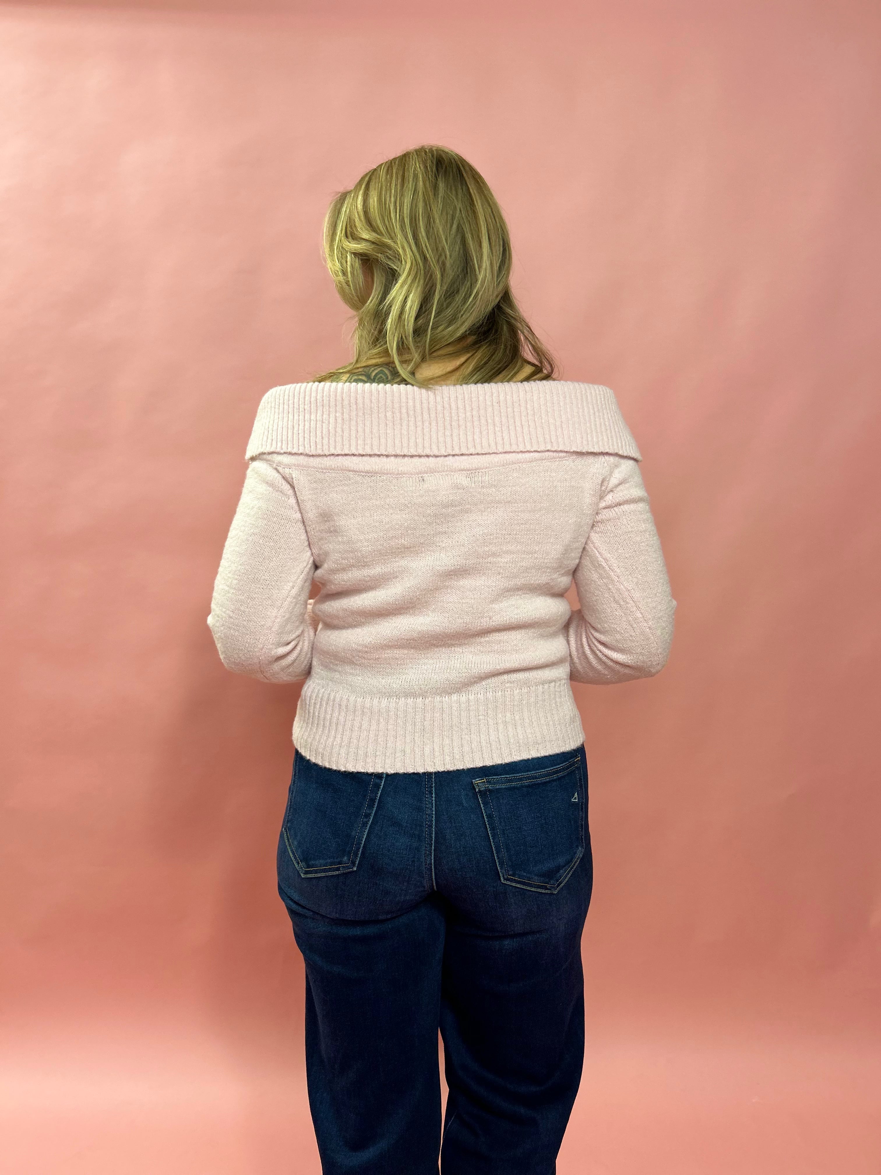 Where Love Lies Off The Shoulder Ribbed Sweater in Pink