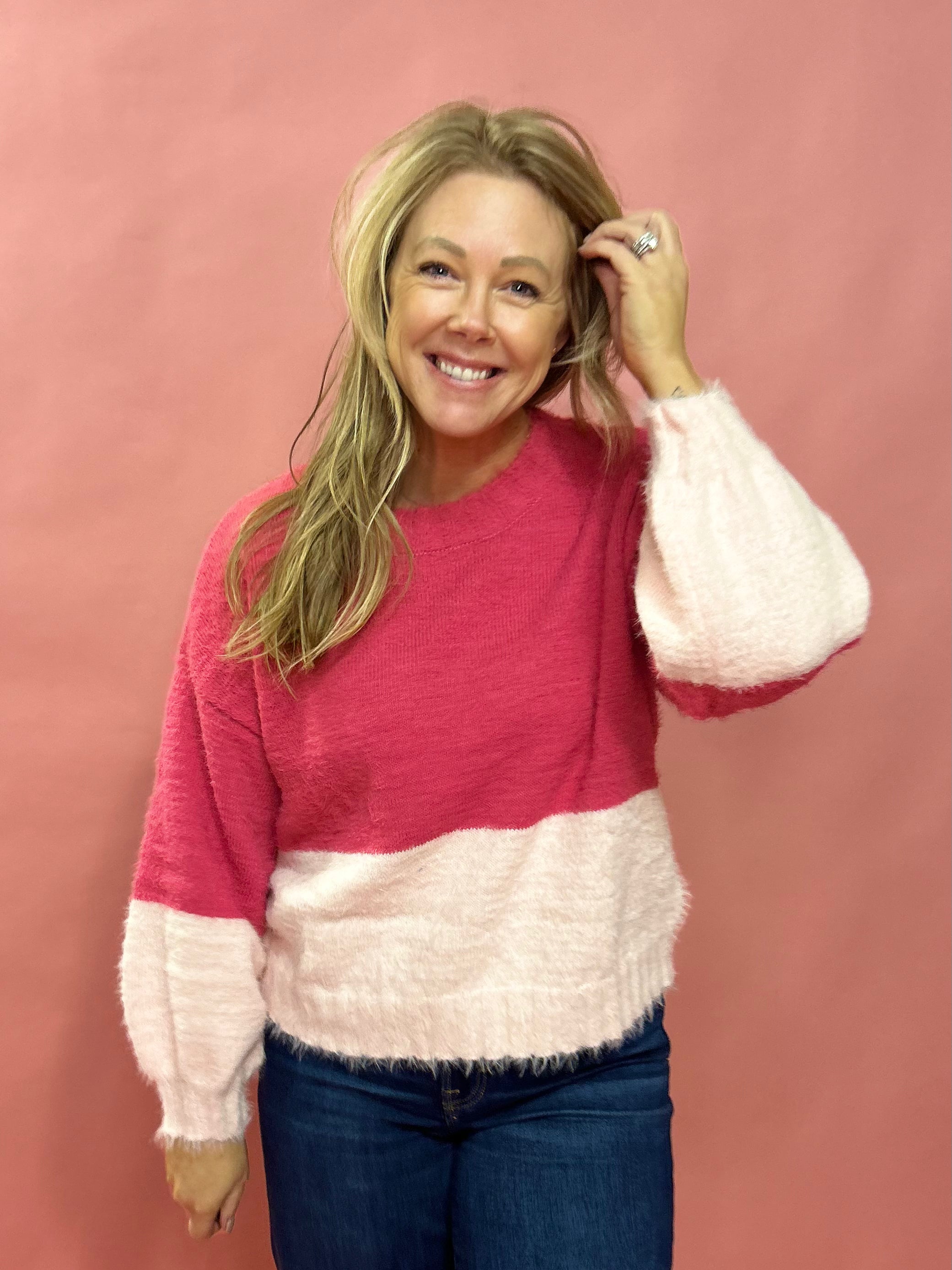 Esther Fuzzy Color Block Knit Sweater