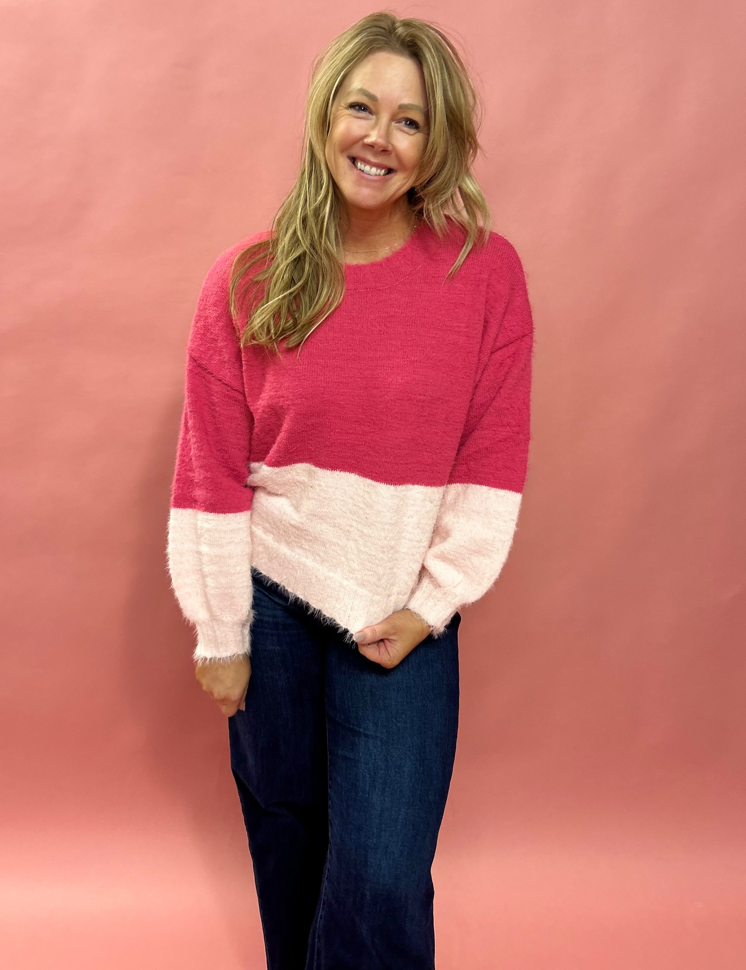 Esther Fuzzy Color Block Knit Sweater