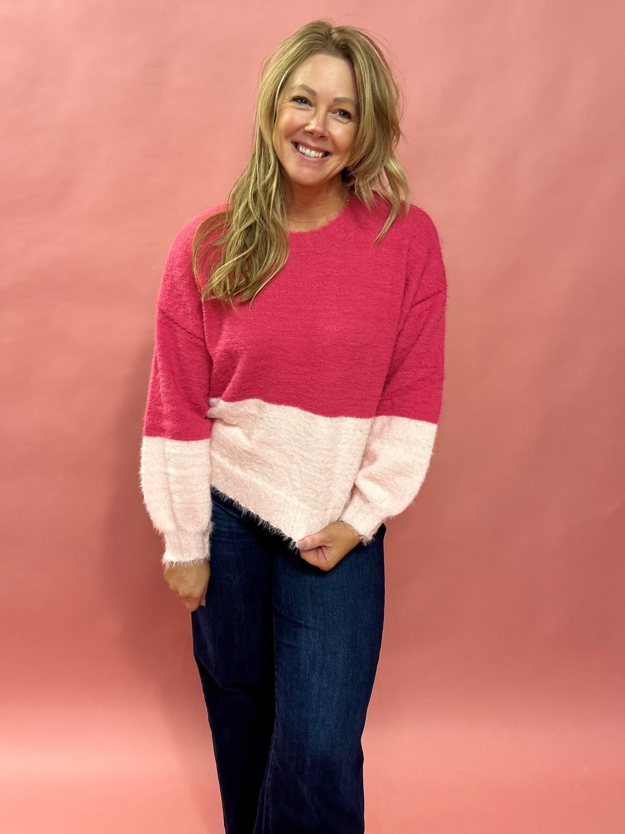 Esther Fuzzy Color Block Knit Sweater