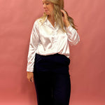 Dressed To Impress Satin Button Down Shirt in White