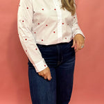 Love in Layers: Sheer White Button-Down with Red Hearts