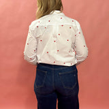 Love in Layers: Sheer White Button-Down with Red Hearts